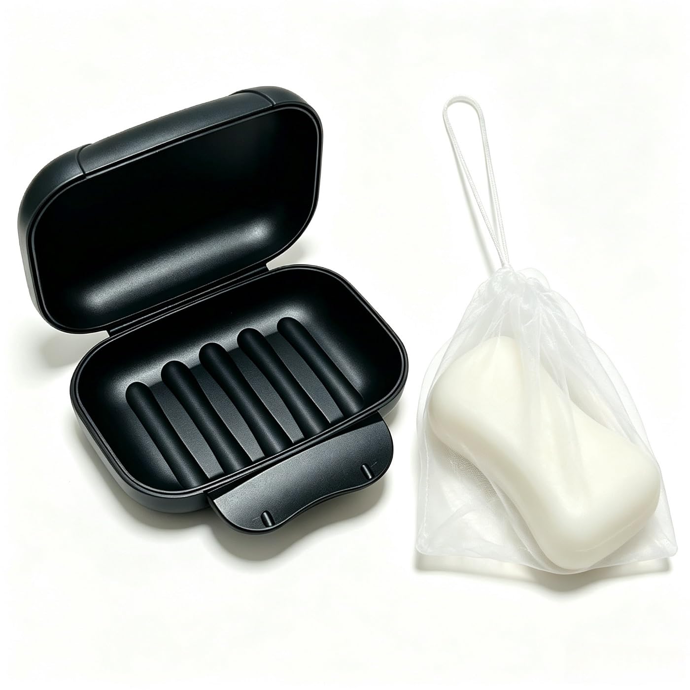 Soap Holder Container, Portable Bar Soap Saver Scrubber Case for Bathroom and Kitchen (Black)