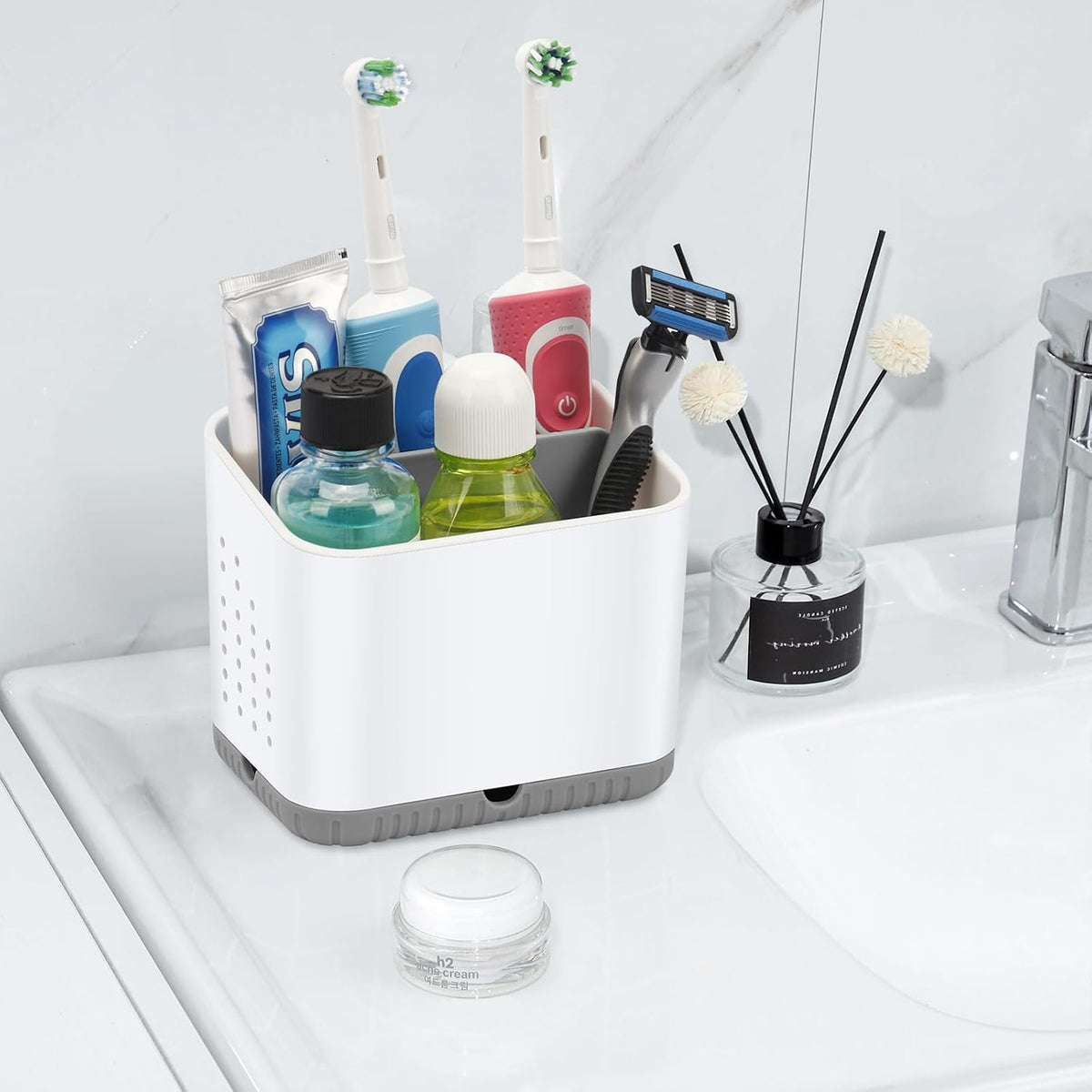 Toothbrush Holders for Bathrooms, Kids Electric Toothbrush Organizer (Grey) | Easy To Clean, Drainage, Removable, Non-Slip, 4 Slots Tooth Brush Holder for Bathroom Countertop Organizer