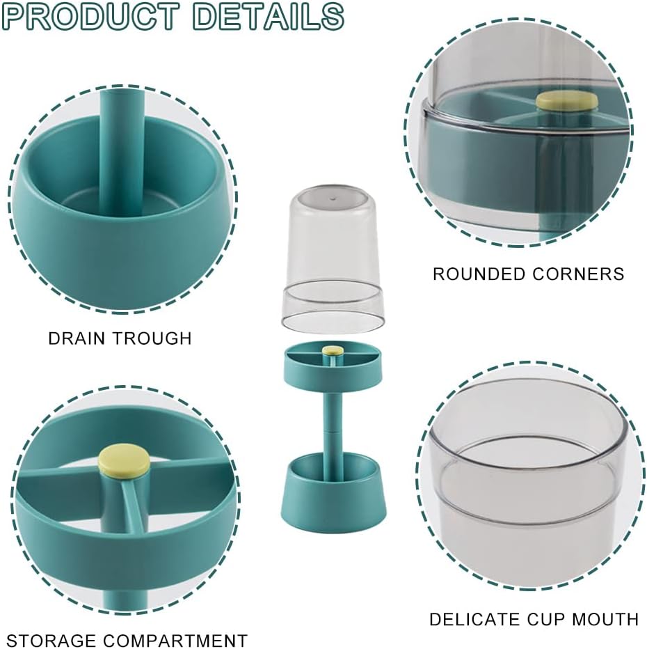 Toothbrush Holder Stand with Covered Cup/Cover, 3-Slot Organizer, Blue | Toothpaste Holder Stand Compatible with Regular Toothbrushes, Travel Hotel Bathroom Dental Storage Organizer for Toothpaste