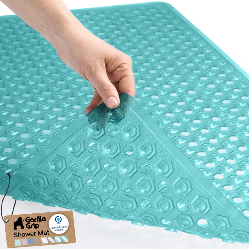 GORILLA GRIP Bath Tub Shower Mat, Bathtub Floor Liner, 35x16 Clear | Patented Large Mats, Machine Washable, Suction Cups and Drain Holes to Keep Tubs Clean, Soft on Feet, Bathroom Essentials