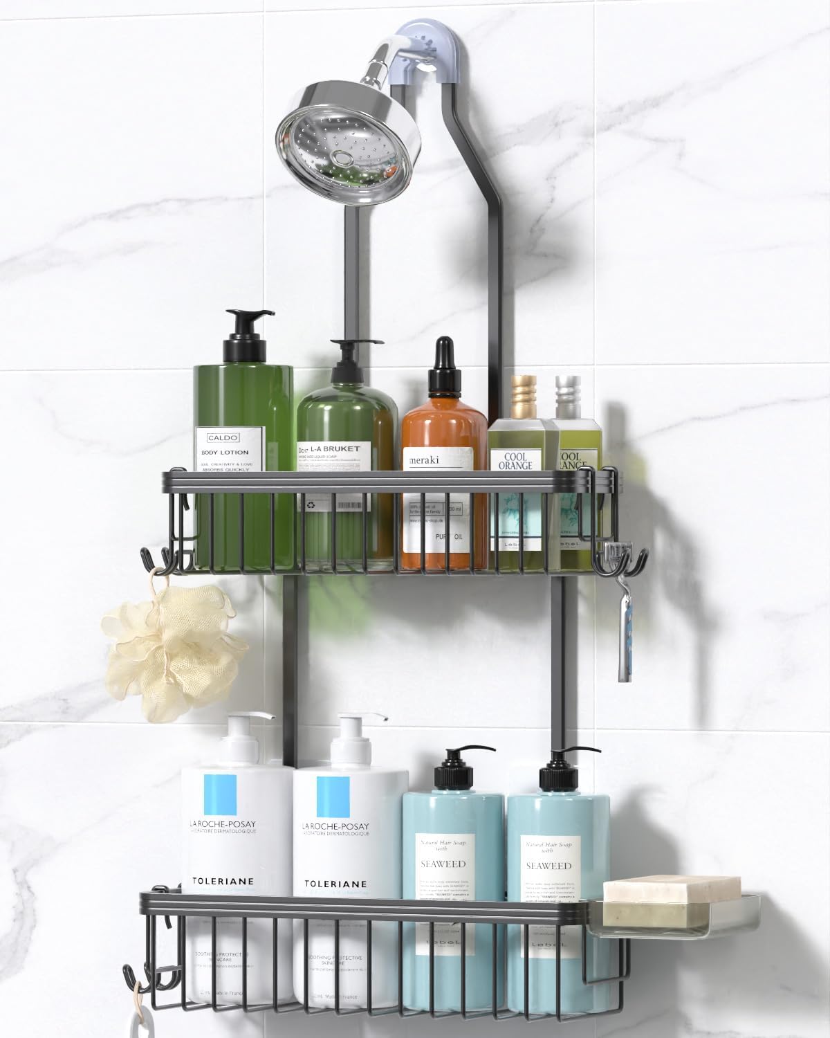 YASONIC Never Rust Shower Caddy Hanging, Aluminum Shower Racks for Inside Shower, 3-Tier Shower Organizer Hanging Over Shower Head with Hooks and Soap Holder, Silver