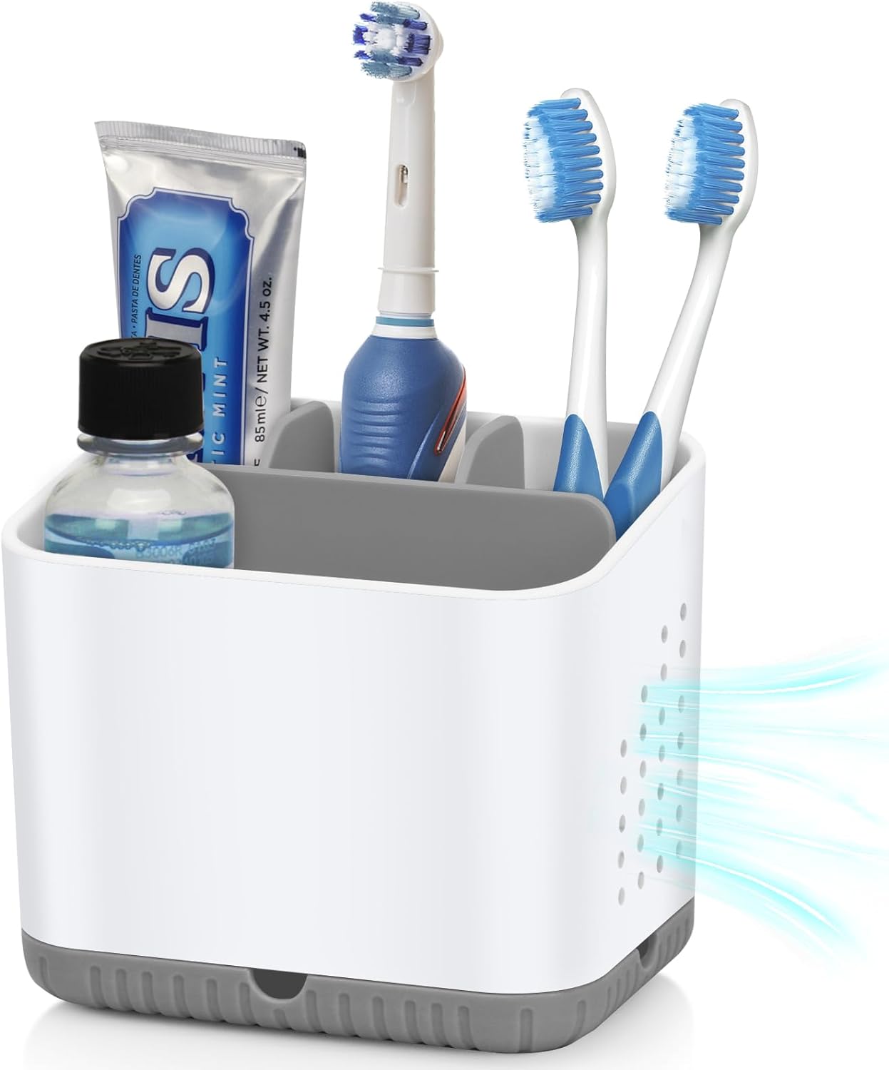 Toothbrush Holders for Bathrooms, Kids Electric Toothbrush Organizer (Grey) | Easy To Clean, Drainage, Removable, Non-Slip, 4 Slots Tooth Brush Holder for Bathroom Countertop Organizer