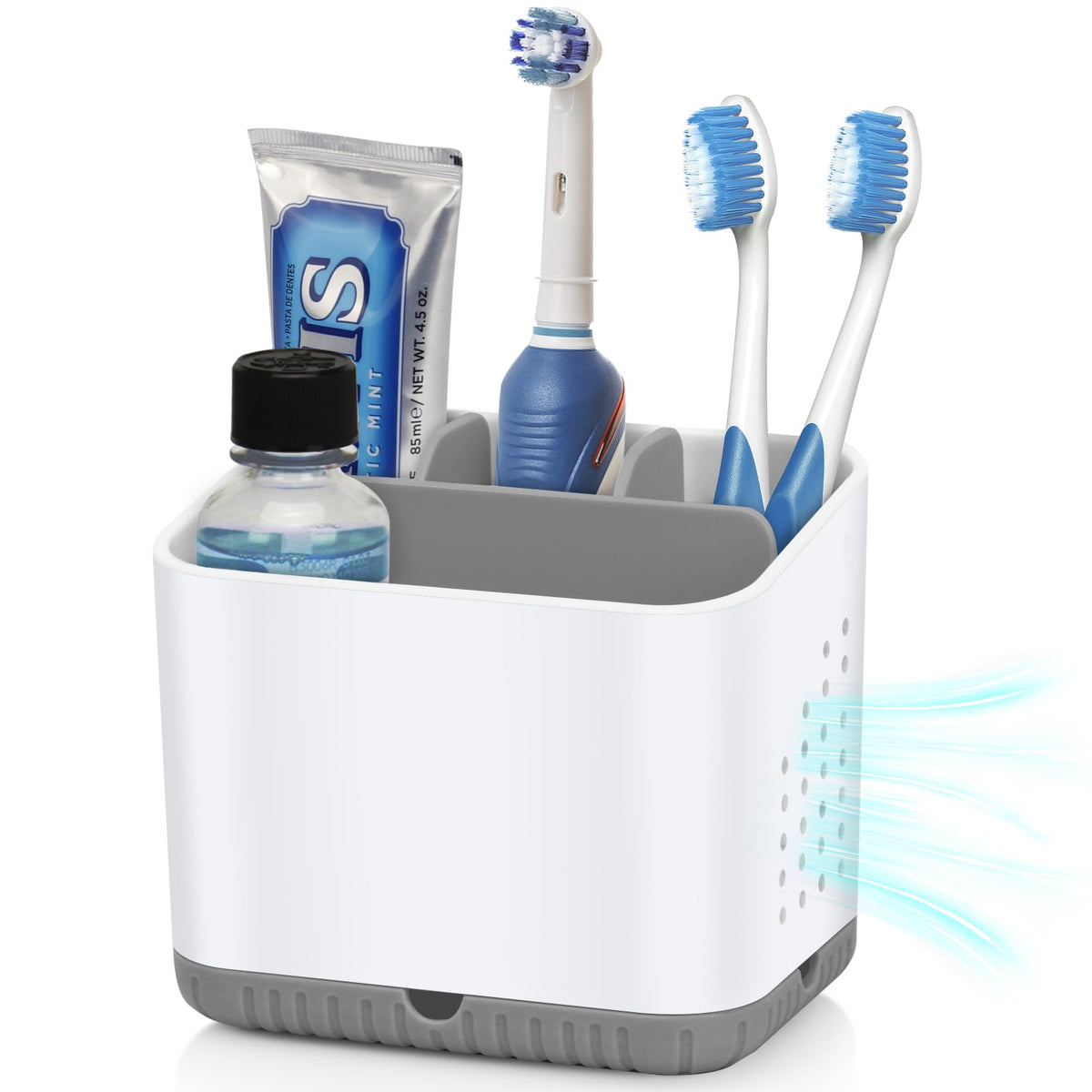 Toothbrush Holders for Bathrooms, Kids Electric Toothbrush Organizer (Grey) | Easy To Clean, Drainage, Removable, Non-Slip, 4 Slots Tooth Brush Holder for Bathroom Countertop Organizer