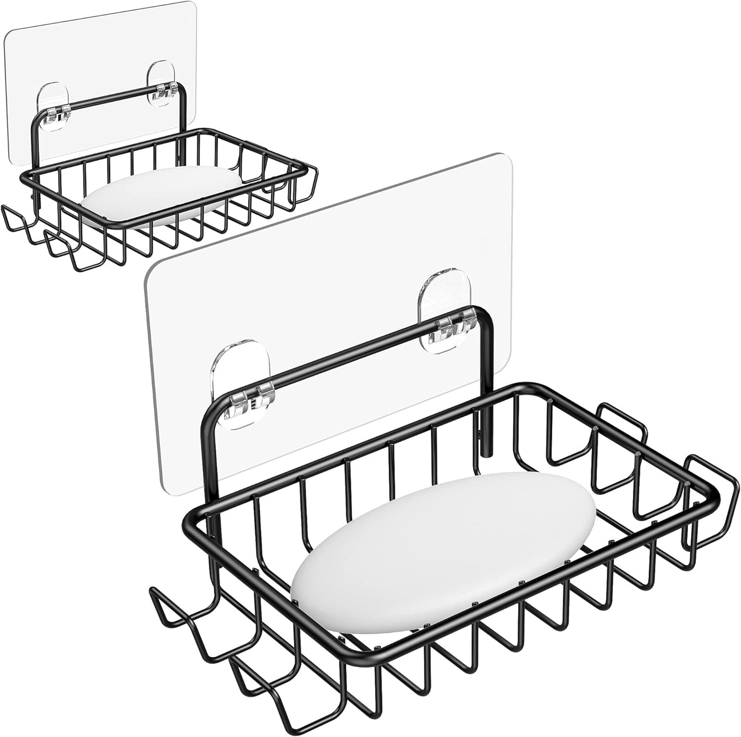 Nieifi Bar Soap Holder for Shower Wall, Adhesive Soap Dish for Bathroom | Stainless steel, razor holder, 4 hooks, soap dish for shower, wall mounted, soap caddy, sponge holder, rustproof, silver