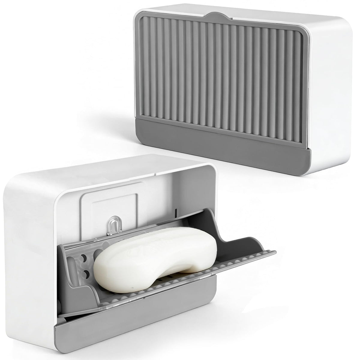 Wall‑Mounted Soap Dish Holder with Self‑Adhesive Wall Hooks, Removable Drain Tray for Draining Water, Keeps Soap Dry, Space Saver for Bathroom Shower Sink Kitchen (1-Pack Khaki-Single Compartment)