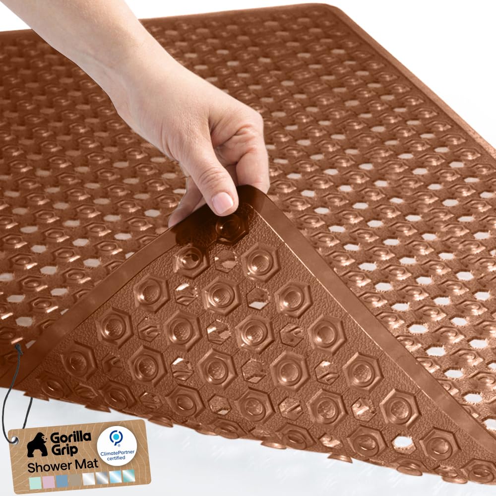GORILLA GRIP Bath Tub Shower Mat, Bathtub Floor Liner, 35x16 Clear | Patented Large Mats, Machine Washable, Suction Cups and Drain Holes to Keep Tubs Clean, Soft on Feet, Bathroom Essentials