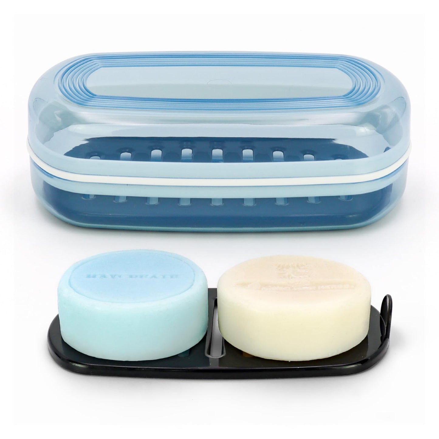 OZNER Clear Travel Soap Case Compatible with Kitsch - Leak-Proof Multi-Use Soap Holder with Draining Layer for Shampoo Bars, Conditioner Bars & Soap (Blue,1 Pack)