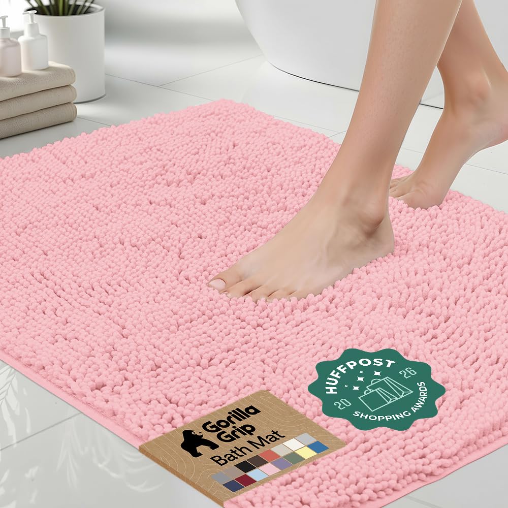 GORILLA GRIP Bath Rug Mat for Bathroom, Absorbent Chenille, 24x17 Gray | Soft Thick Quick Dry Microfiber Mats, Rubber Backing, Machine Washable Tub and Shower Floor Rugs, Home Decor Essentials