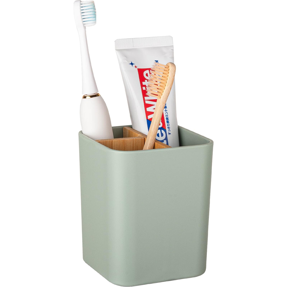 Bamboo Toothbrush Holder for Bathrooms Toothpaste Organizer - Black | Detachable Inserts, 3 Slots, Bathroom Counter Organizer, for Kids Electric Toothbrushes, Floss, Razors