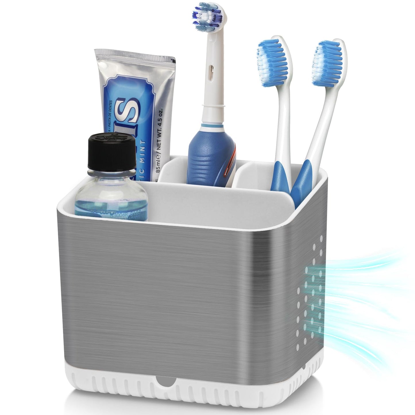Toothbrush Holders for Bathrooms, Kids Electric Toothbrush Organizer (Grey) | Easy To Clean, Drainage, Removable, Non-Slip, 4 Slots Tooth Brush Holder for Bathroom Countertop Organizer