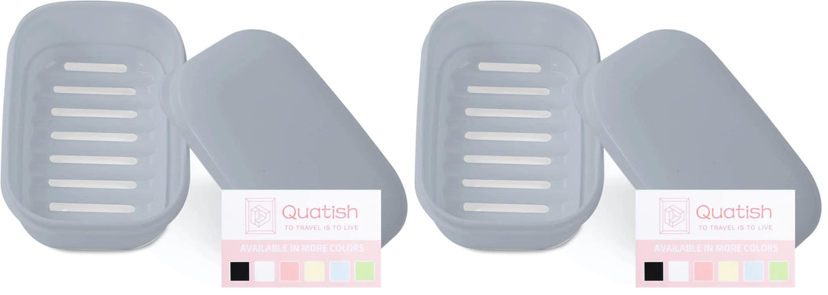 Quatish Leakproof Soap Dish with Lid & Draining Layer, Shatterproof Travel Bar Soap Holder Case Container, Portable Travel Size Toiletries Essentials for Camping, Gym, Bathroom, Beige