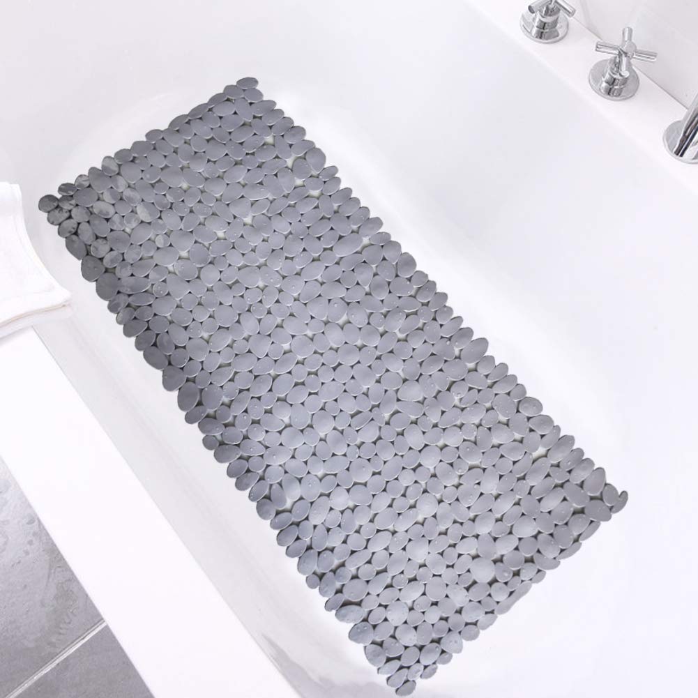 Pebble Bathtub Mat Non Slip 35" X 16" with Suction Cups,Black | (for Smooth/Non-Textured Tubs Only) Safe Shower Mat with Drain Holes for Bathroom