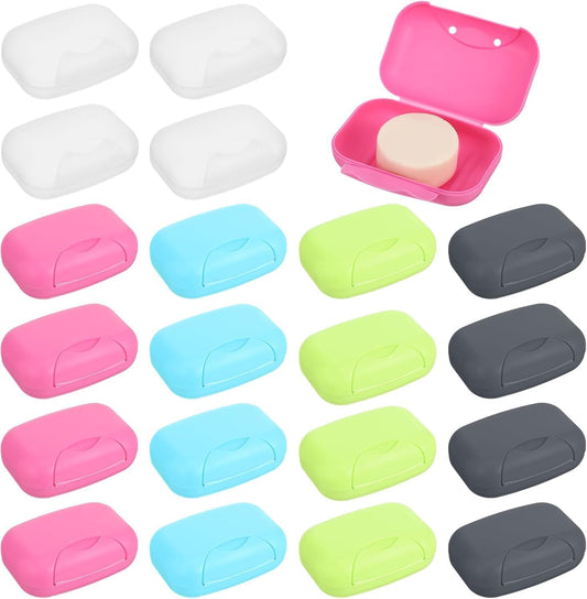 20 Pcs Portable Travel Soap Dish with Lid, Plastic, Rectangular, Colorful, Soap Bar Holders