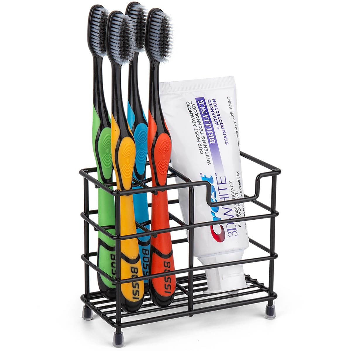Toothbrush Holders for Bathroom, Stainless Steel, Black | 7-Slot, Organizer