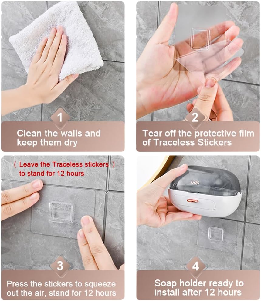 2 Pack Shower Soap Dish Holder with Lid, Bar Soap Container with Drain | Wall Mounted Soap Box Container for Shower, Bathroom, Bathtub, Kitchen Sink, Adhesive Included