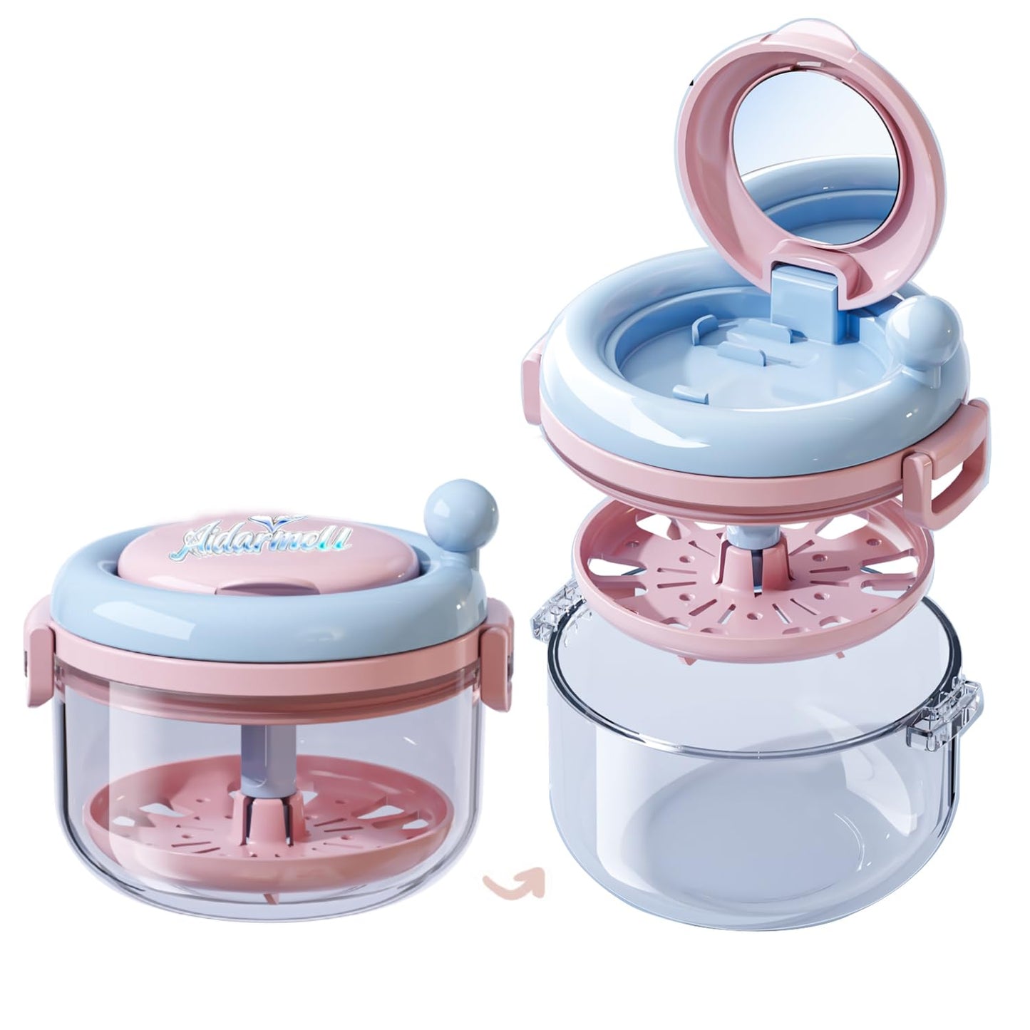 Retainer case, Denture Bath Cup，Retainer Cleaner Case Box,Night Mouth Guard Case Holder,Storage Soak Container with Drain Tray for Travel Cleaning with Mirror and Brush