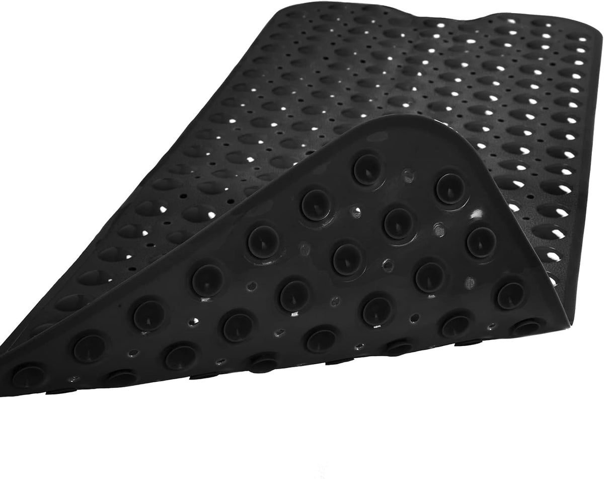 Extra Long Non-Slip Bathtub Shower Mat, 39 x 16 Inch Black Bath Mat | Built with Strong Suction Cups & Quick Drain Holes, Machine Washable Anti-Slip Mat for Bathroom Tub & Shower Floor