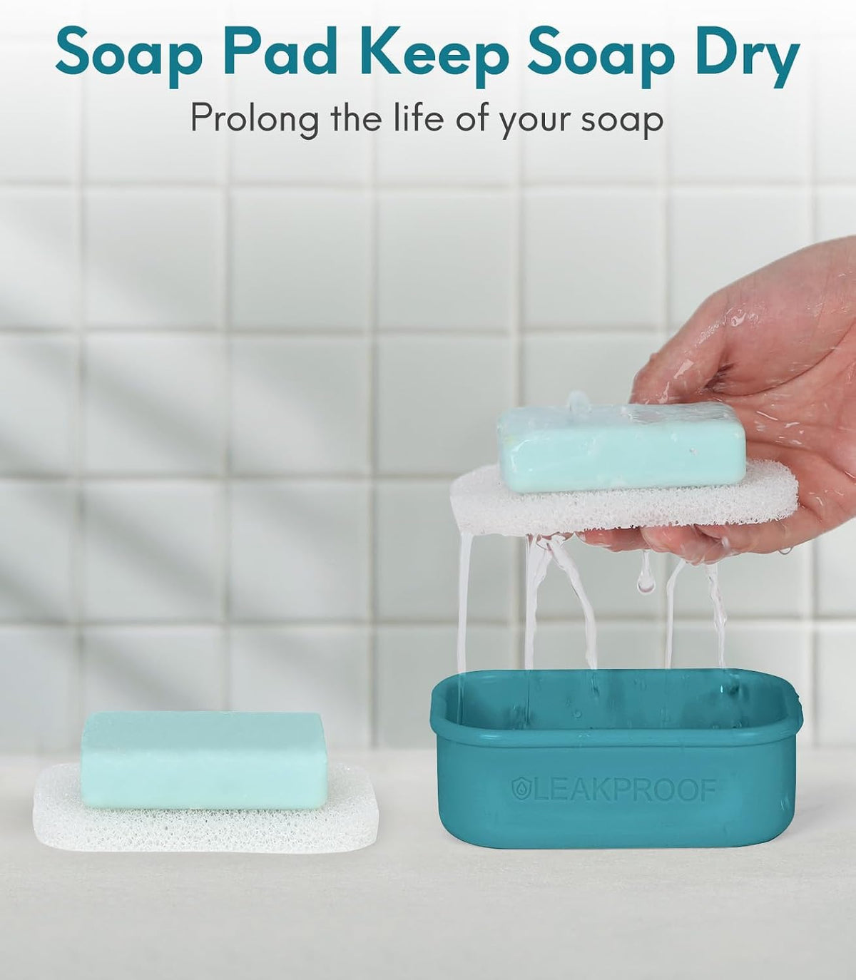Quatish Compact Leakproof Travel Soap Case, Silicone Soap Box with Draining Layer, Enhanced Soap Container, Suitable for Camping, Gym, Bathroom, Outdoor Essentials, Bluegreen