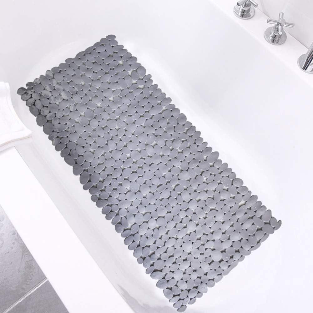 Pebble Bathtub Mat Non Slip 35" X 16" with Suction Cups,Black | (for Smooth/Non-Textured Tubs Only) Safe Shower Mat with Drain Holes for Bathroom