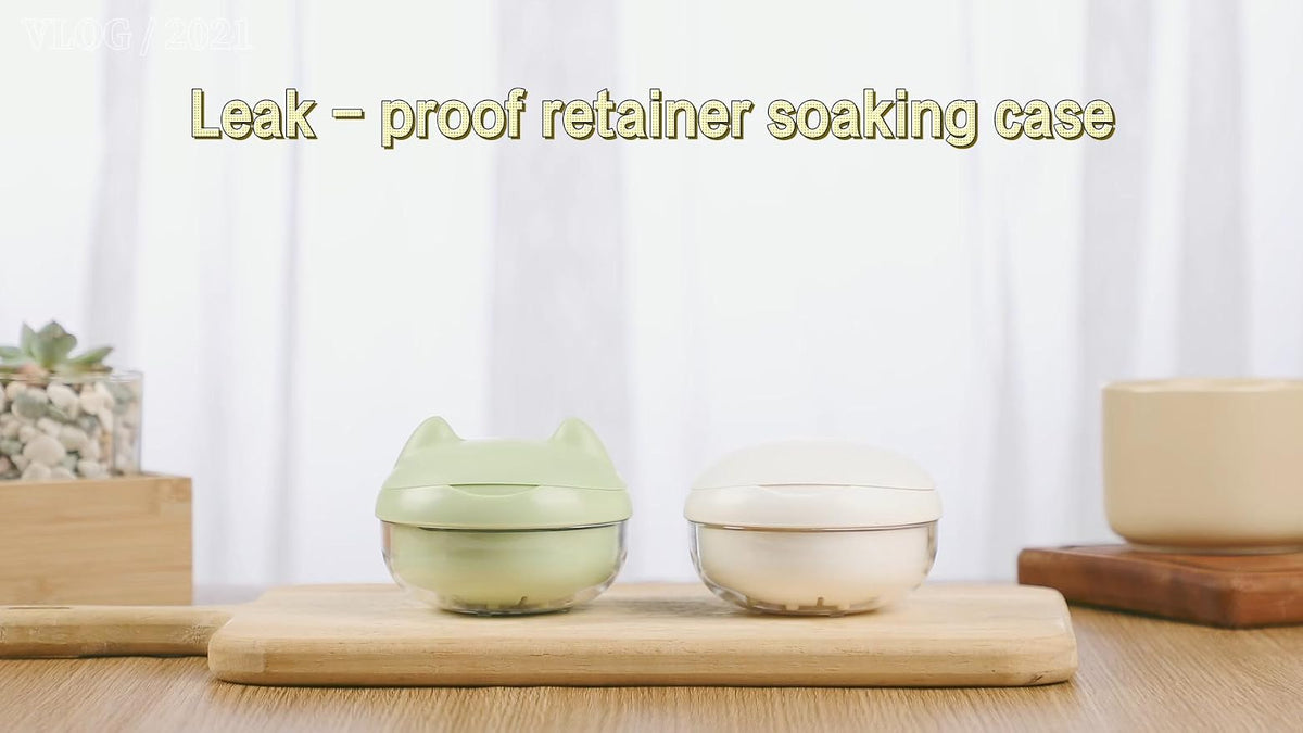 Retainer Case Denture Bath Case Basket Mirror Leak-proof White Hanburger | 2-in-1 design Strainer Basket No-Leak Cleaning Case for Mouth Guard Cute Removal Tool,Aligner chewies,Bursh