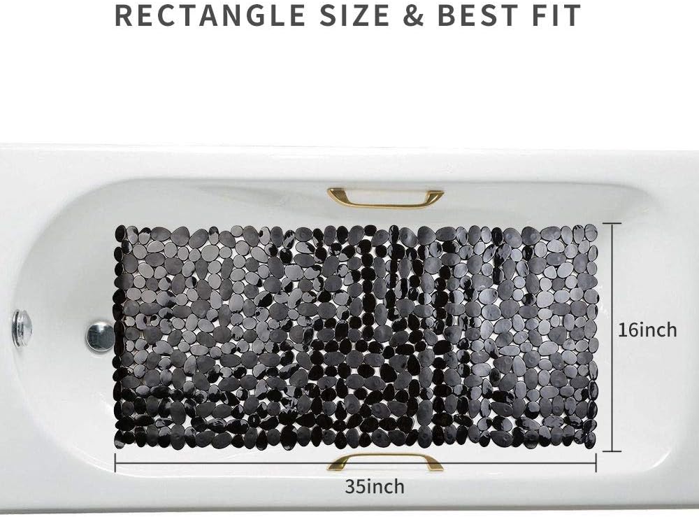 Pebble Bathtub Mat Non Slip 35" X 16" with Suction Cups,Black | (for Smooth/Non-Textured Tubs Only) Safe Shower Mat with Drain Holes for Bathroom