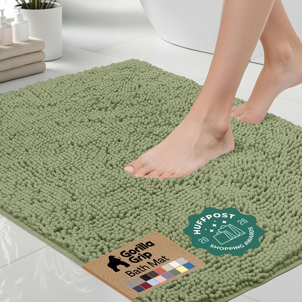 GORILLA GRIP Bath Rug Mat for Bathroom, Absorbent Chenille, 24x17 Gray | Soft Thick Quick Dry Microfiber Mats, Rubber Backing, Machine Washable Tub and Shower Floor Rugs, Home Decor Essentials
