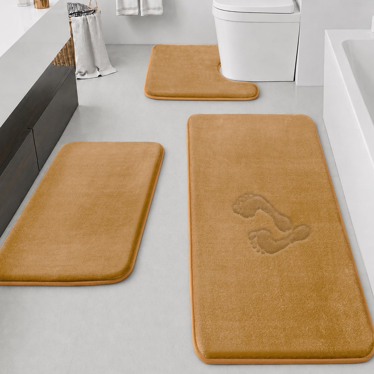 HUXMEYSON Bathroom Rugs Sets 3 Piece, Non-Slip & Quick Dry Bath Mat Set, Ultra Soft Velvet Bath Rugs for Bathroom, Toilet and Shower Floor, Grey