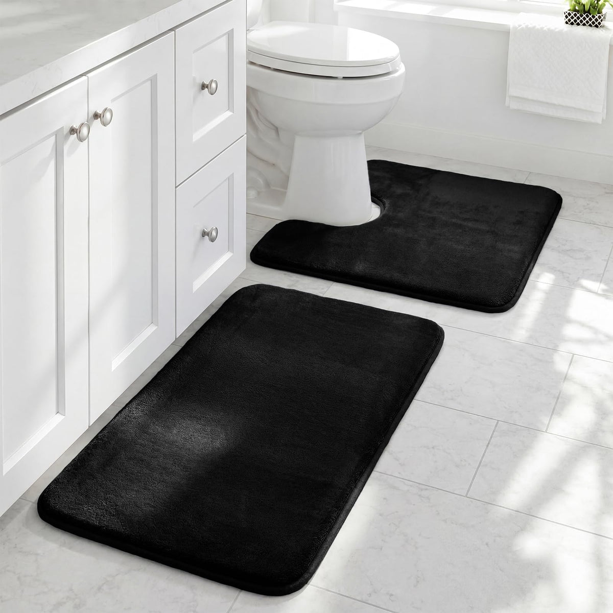HUXMEYSON Bathroom Rugs Sets 3 Piece, Non-Slip & Quick Dry Bath Mat Set, Ultra Soft Velvet Bath Rugs for Bathroom, Toilet and Shower Floor, Grey