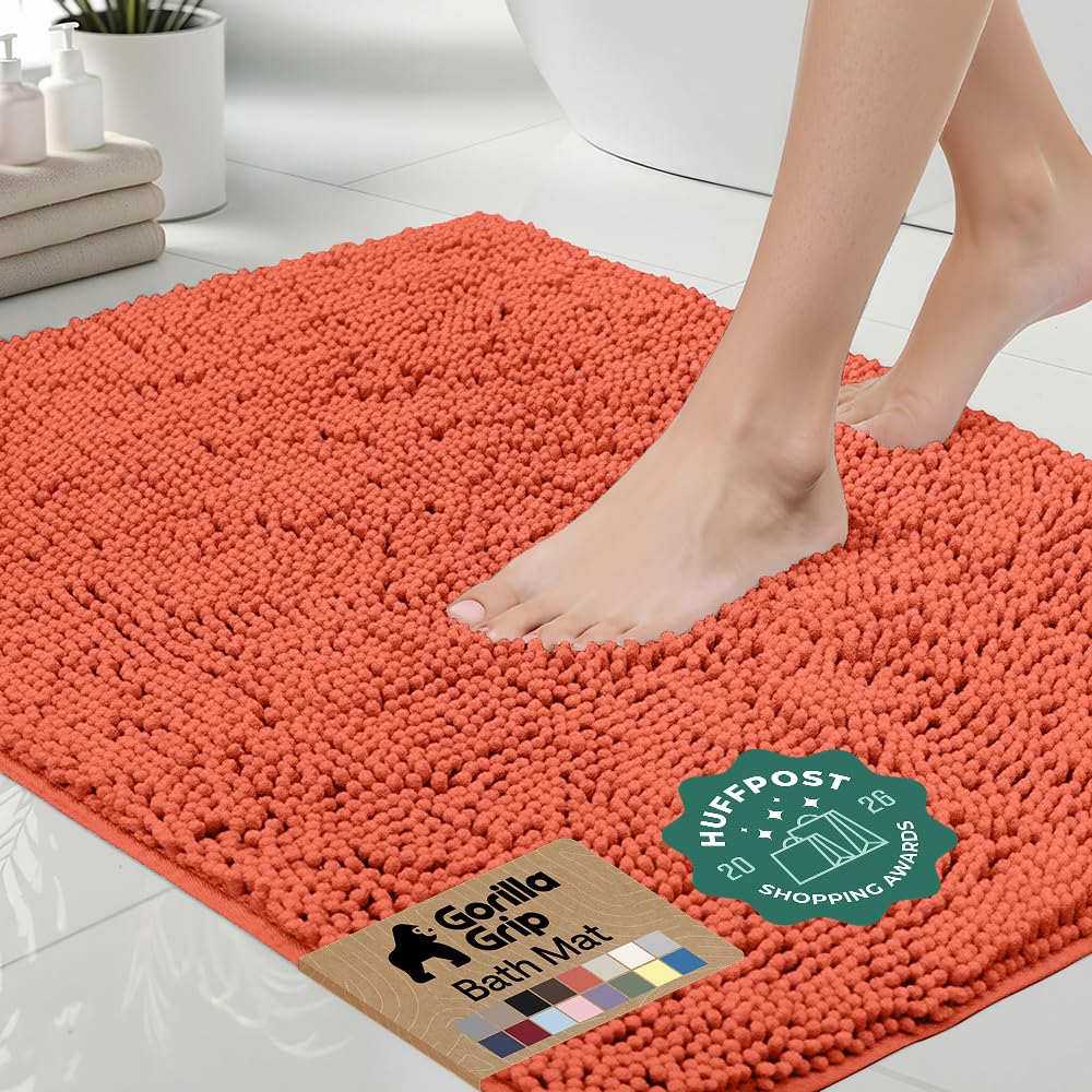GORILLA GRIP Bath Rug Mat for Bathroom, Absorbent Chenille, 24x17 Gray | Soft Thick Quick Dry Microfiber Mats, Rubber Backing, Machine Washable Tub and Shower Floor Rugs, Home Decor Essentials