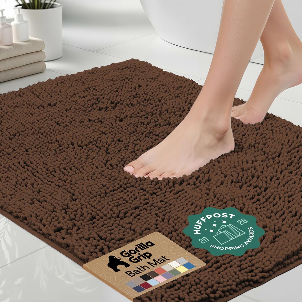 GORILLA GRIP Bath Rug Mat for Bathroom, Absorbent Chenille, 24x17 Gray | Soft Thick Quick Dry Microfiber Mats, Rubber Backing, Machine Washable Tub and Shower Floor Rugs, Home Decor Essentials