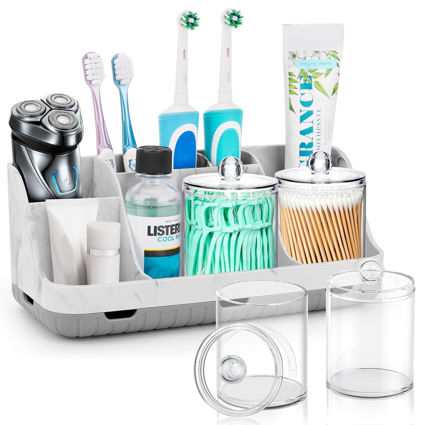 GFWARE Marble Bathroom Countertop Organizer - Detachable 7 Slots Kids Electric Toothbrush and Toothpaste Holde Drainage for Bathroom Accessories Organization Counter Vanity Storage, Grey | Detachable 7 Slots Kid Electric Toothbrush and Toothpaste Holder,