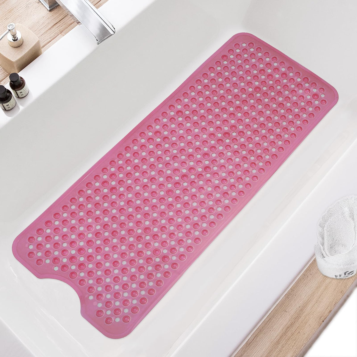 TEESHLY Bath Tub and Shower Mats, Non Slip 40 x 16 Inch Extra Large Bathtub Mat, Machine Washable Bathmat with Drain Holes, Suction Cups for Bathroom Floor, Gray
