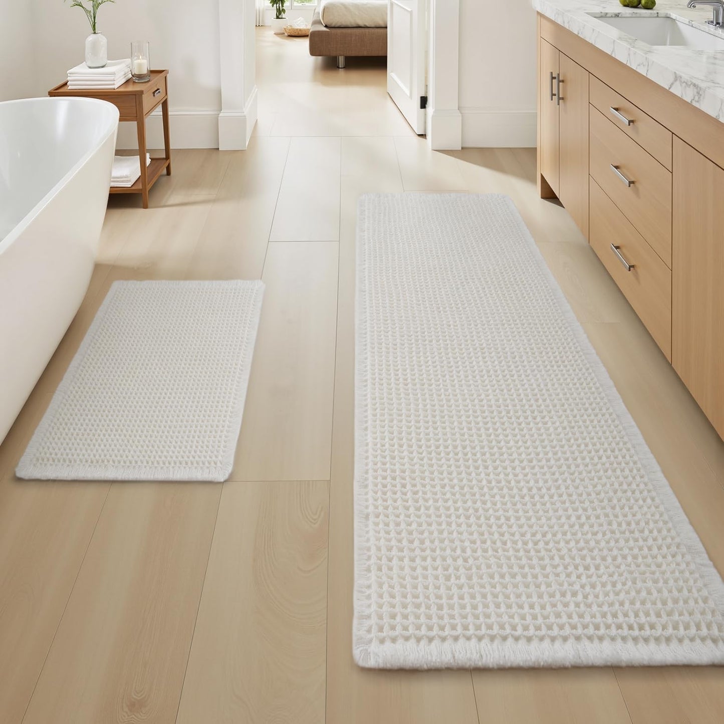 Upgraded Waffle Bath Mat Ultra Absorbent Non Slip Bathroom Mat, 17" x 24" | Brown, Quick Dry Washable Bathroom Rugs, Extra Soft Decorative Bath Rugs for Bathroom Floor, Beside Tub and Shower