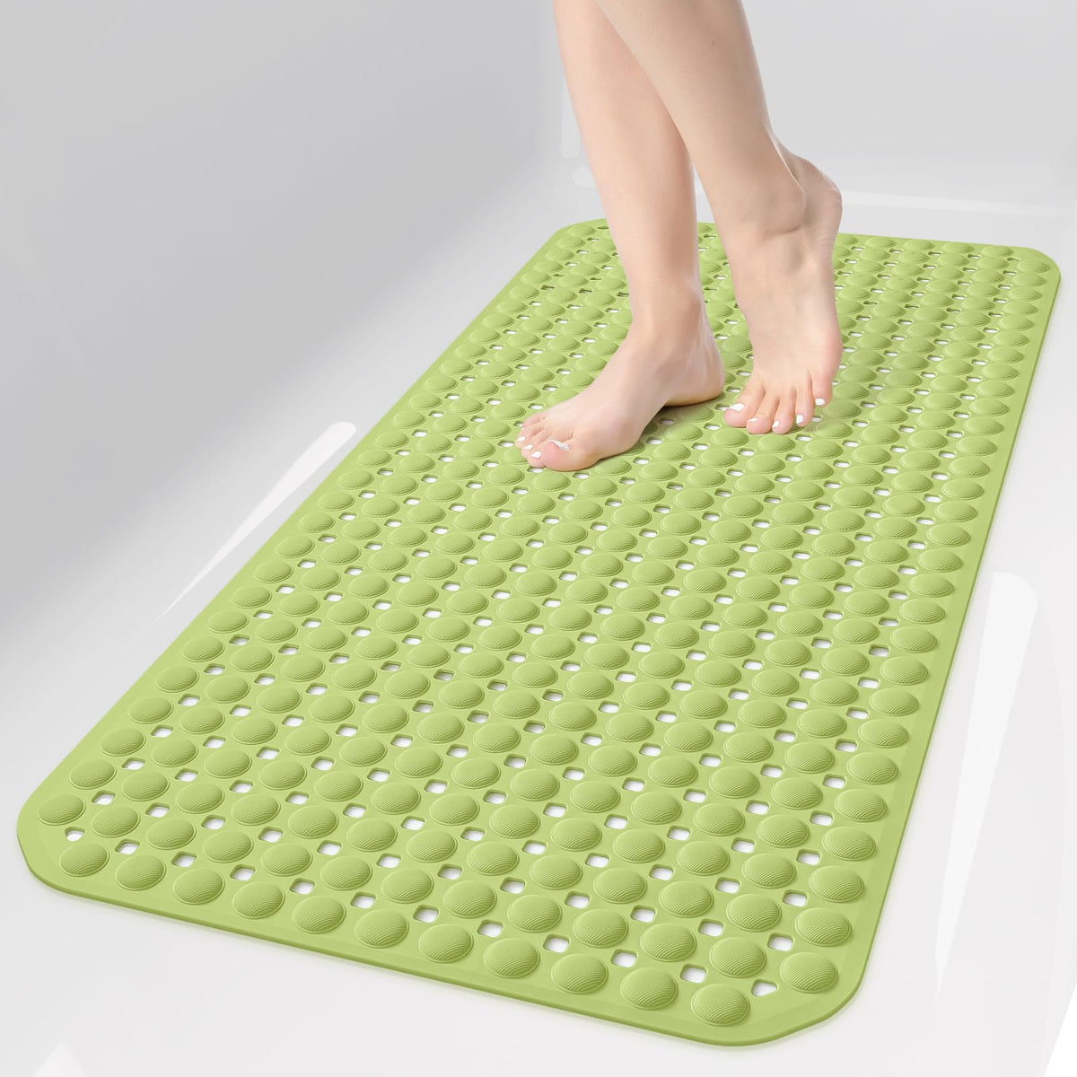 OTHWAY Bath Tub Shower Mat Non Slip, Bathtub Floor Liner Mats for Inside Shower Bathroom, Suction Cups and Drain Holes for Feet Scrubbing, Machine Washable, Soft on Feet, 35x16 Inch, Grey