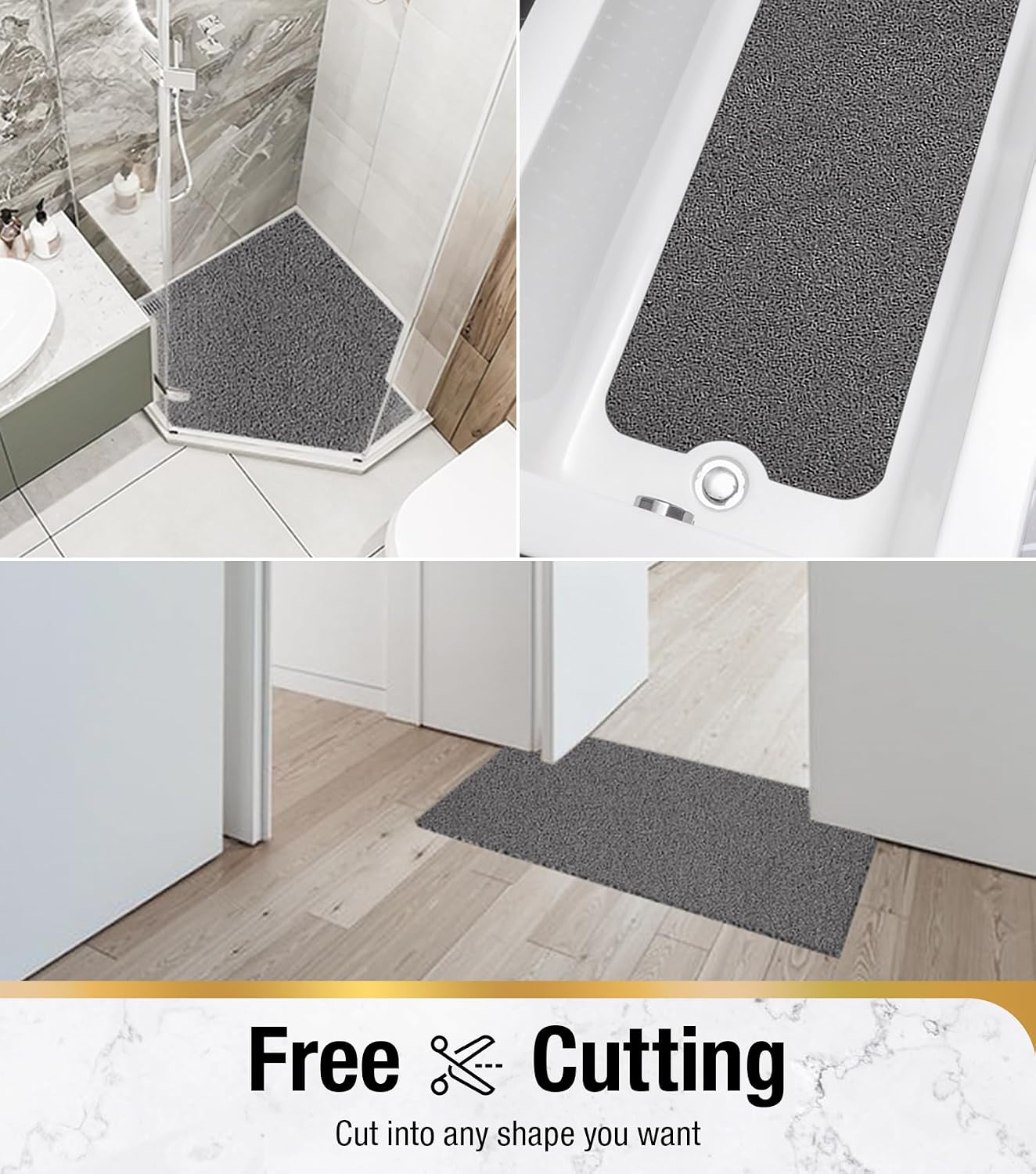 HITSLAM Shower mat Non Slip, 24 x 16 Inch Bath Mat for Tub with Drain Holes, Soft PVC Loofah Bathtub Mat Non Slip, Quick Drying Bathroom Shower Mat, Grey