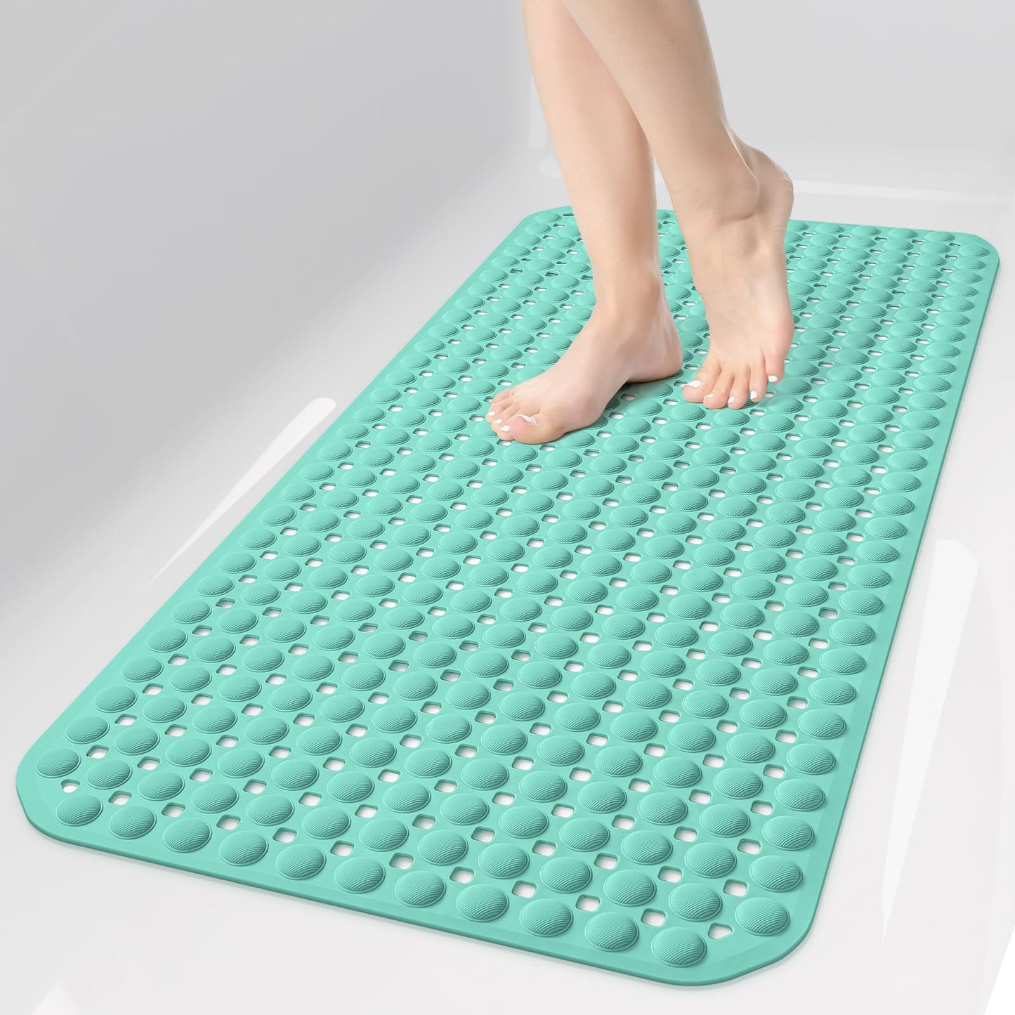 OTHWAY Bath Tub Shower Mat Non Slip, Bathtub Floor Liner Mats for Inside Shower Bathroom, Suction Cups and Drain Holes for Feet Scrubbing, Machine Washable, Soft on Feet, 35x16 Inch, Grey