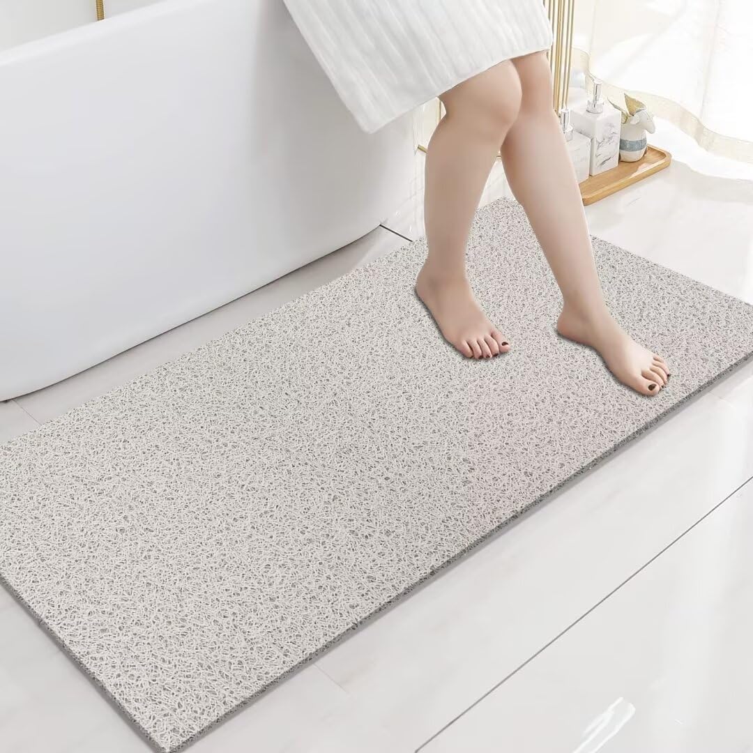 godehone Shower Mats Non Slip Without Suction Cups, PVC Loofah Bathroom Mats, Loofah Mats for Shower and Bathroom, Quick Drying, 15.7× 36 Inch, Grey