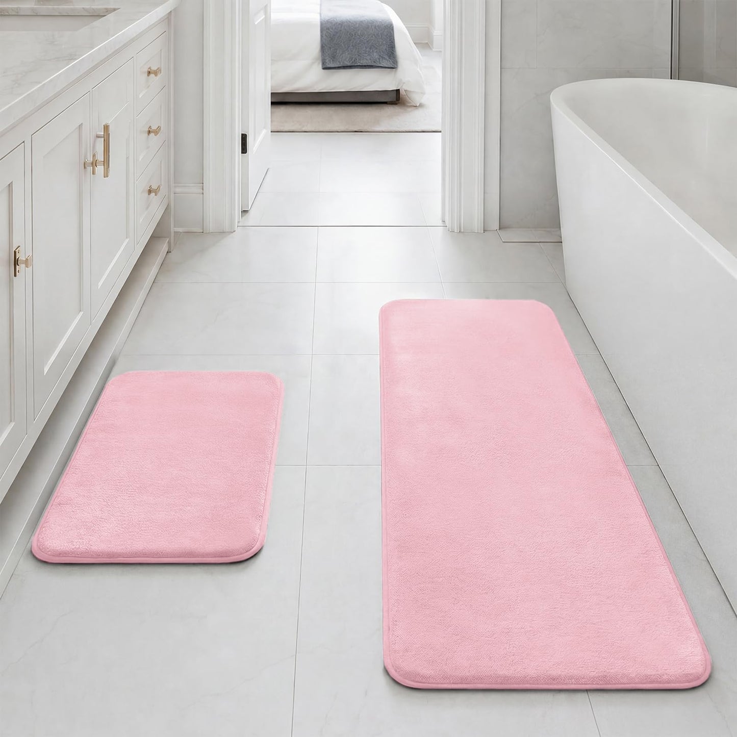HUXMEYSON Bathroom Rugs Sets 3 Piece, Non-Slip & Quick Dry Bath Mat Set, Ultra Soft Velvet Bath Rugs for Bathroom, Toilet and Shower Floor, Grey