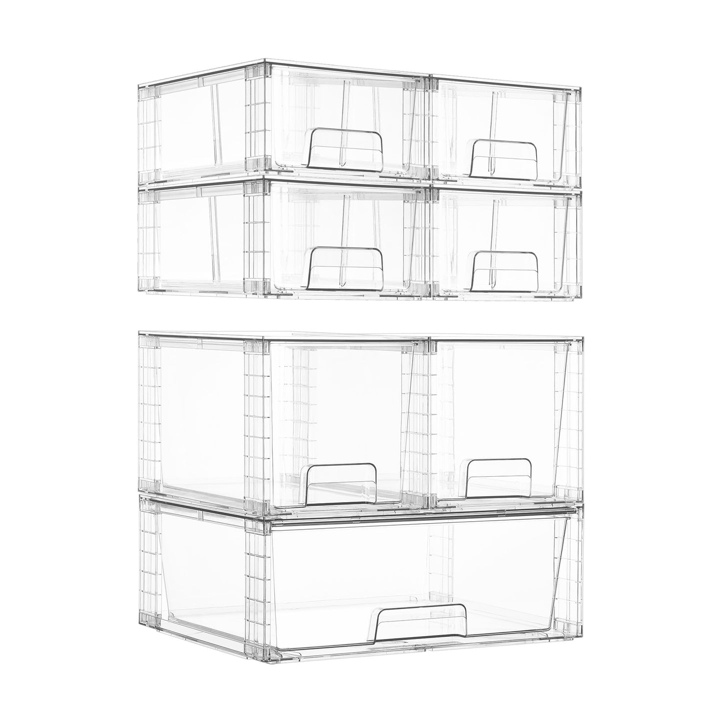 Vtopmart Clear Stackable Storage Drawers, 4 Pack Kitchen Cabinet Set | Medium and Small Pull-Out PET Drawers with Stackable Design for Kitchen Cabinets, Pantry, Under Sink, Medicine