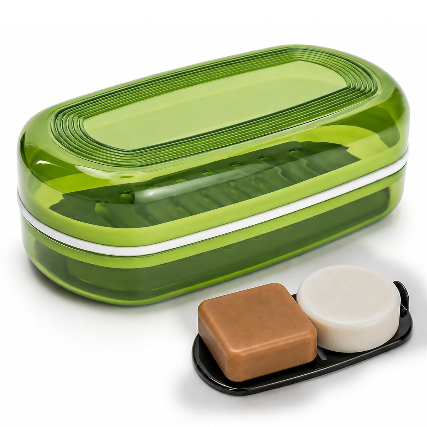 AIDIMMING Shampoo Bar Holder & Large Travel Soap Case with Drain Tray | Shampoo bar travel case for shampoo and conditioner bars set or one 10 oz soap bar, with a removable drain tray (Green)