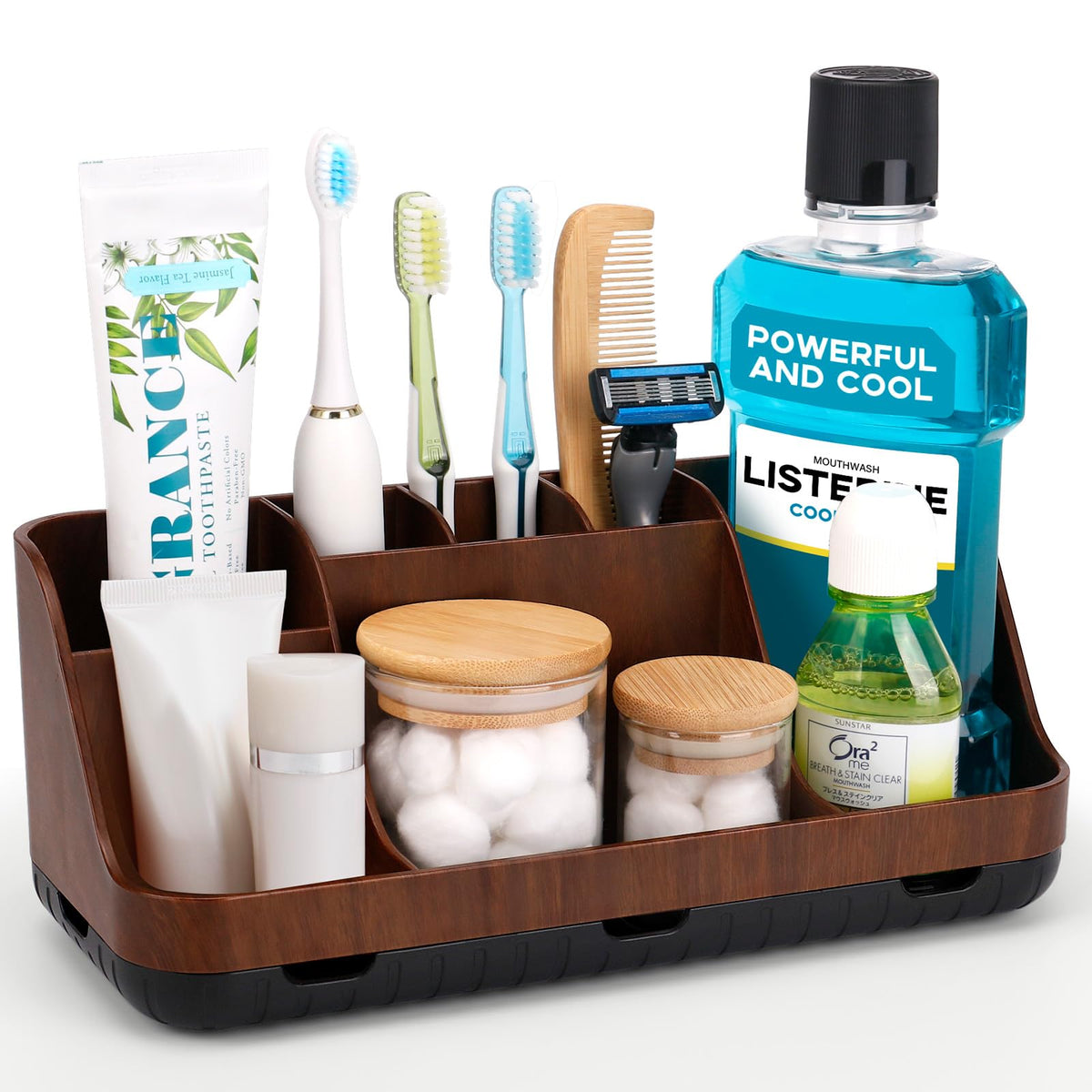 GFWARE Marble Bathroom Countertop Organizer - Detachable 7 Slots Kids Electric Toothbrush and Toothpaste Holde Drainage for Bathroom Accessories Organization Counter Vanity Storage, Grey | Detachable 7 Slots Kid Electric Toothbrush and Toothpaste Holder,