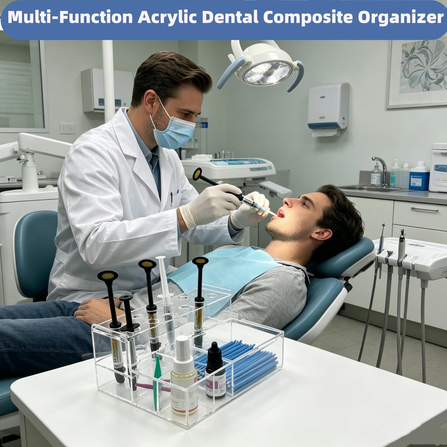 Dental Composite Syringe Organizer, Transparent Multi-Function Acrylic Teeth Syringe Holder for Resin Adhesive Syringes Brush Dispenser Placement Rack Tool (Medium)