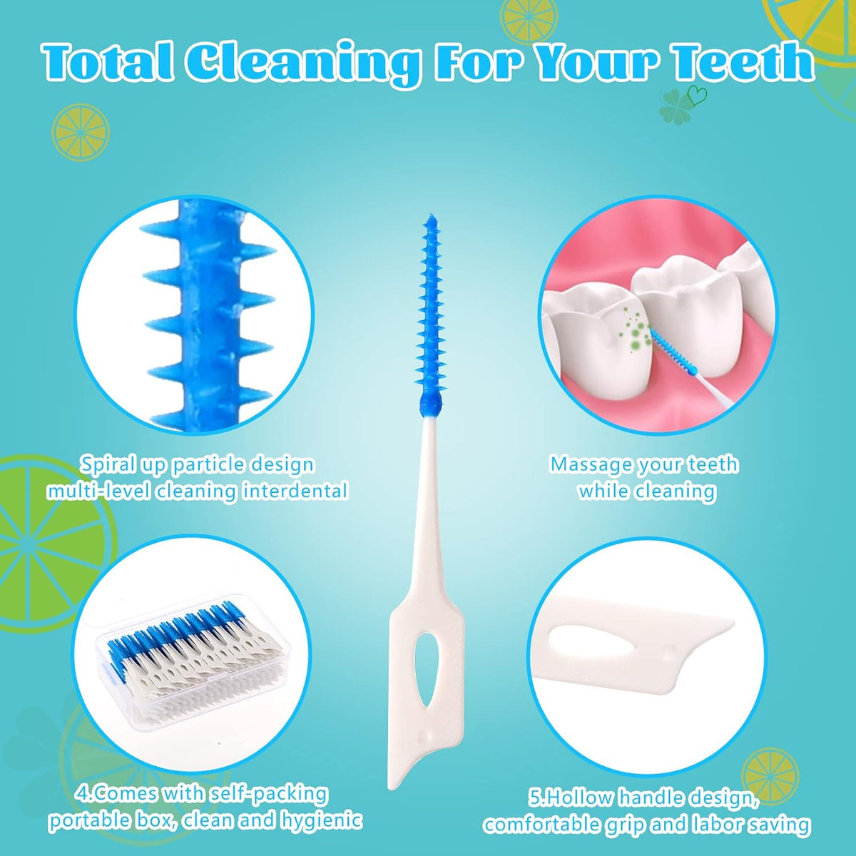 220 Interdental Brushes, Silicone Dental Picks with Case, Blue | Soft Flexible Silicone Tips, Dual-End Design, Portable Storage Case, For Daily Teeth Gap Cleaning And Gum Care
