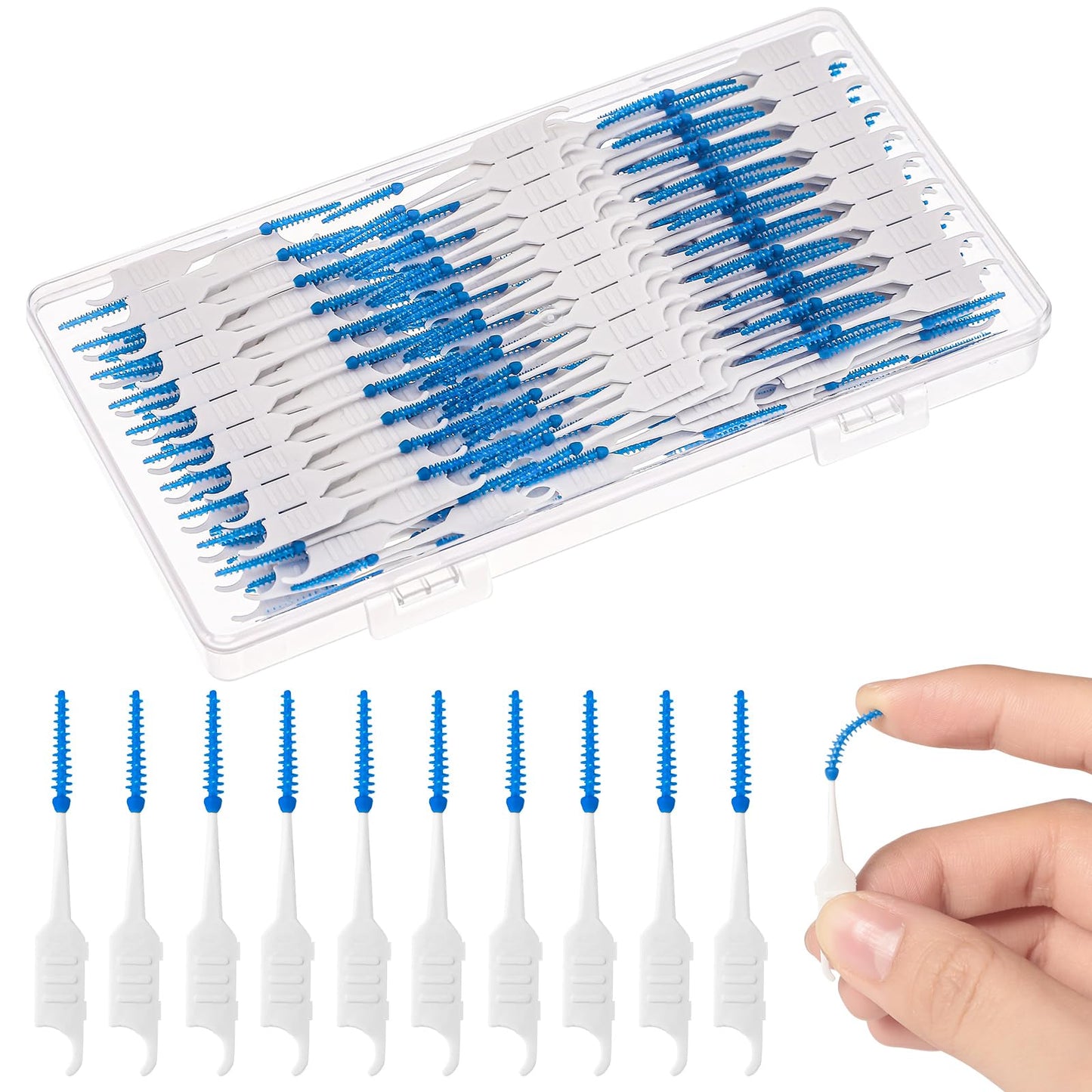 250 Interdental Brushes, Silicone Floss Picks With Case, Yellow/Purple | Soft Flexible Silicone Tips, Dual-Ended Design, Portable Storage Case, For Tight Gaps And Daily Teeth Cleaning
