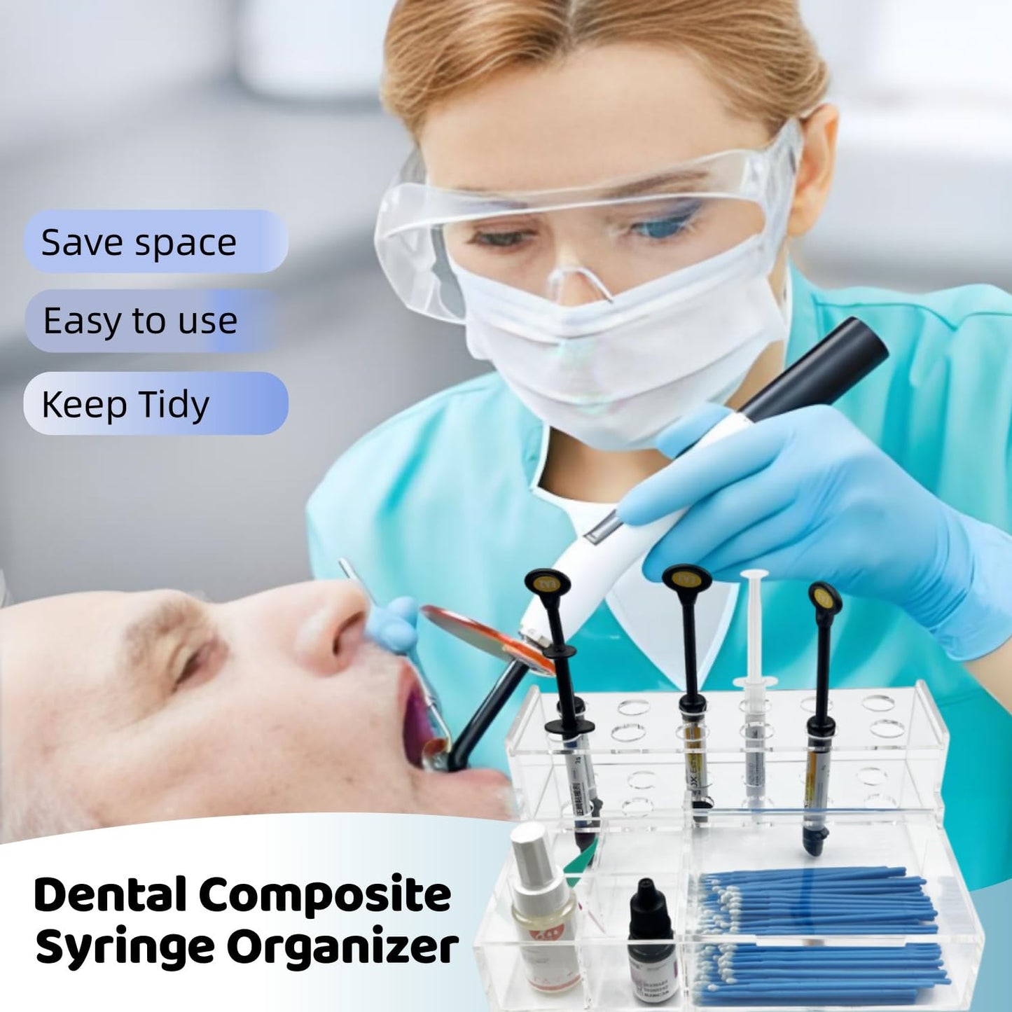 Dental Composite Syringe Organizer, Transparent Multi-Function Acrylic Teeth Syringe Holder for Resin Adhesive Syringes Brush Dispenser Placement Rack Tool (Medium)