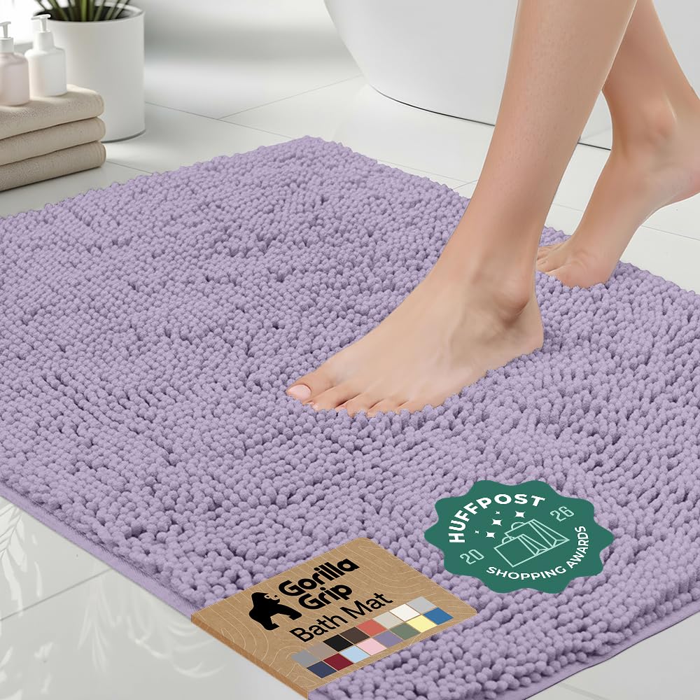 GORILLA GRIP Bath Rug Mat for Bathroom, Absorbent Chenille, 24x17 Gray | Soft Thick Quick Dry Microfiber Mats, Rubber Backing, Machine Washable Tub and Shower Floor Rugs, Home Decor Essentials