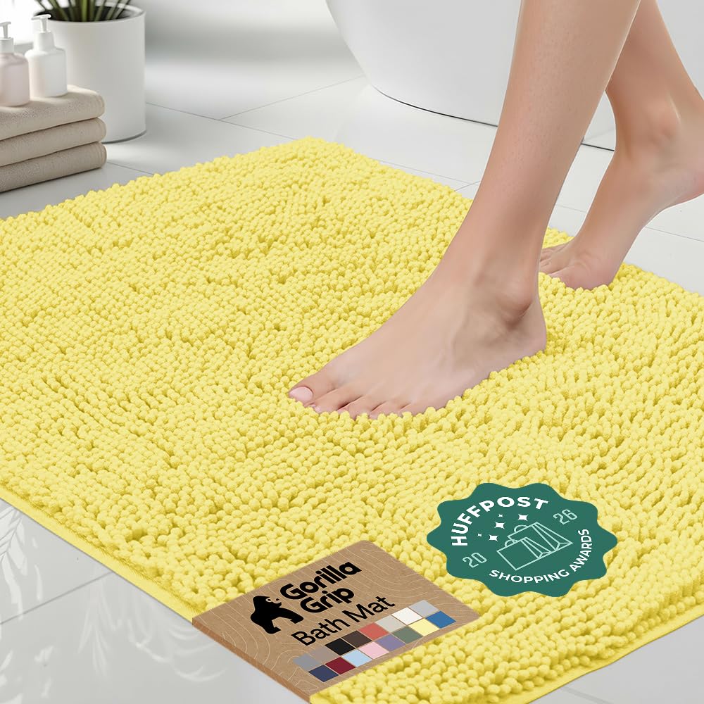 GORILLA GRIP Bath Rug Mat for Bathroom, Absorbent Chenille, 24x17 Gray | Soft Thick Quick Dry Microfiber Mats, Rubber Backing, Machine Washable Tub and Shower Floor Rugs, Home Decor Essentials