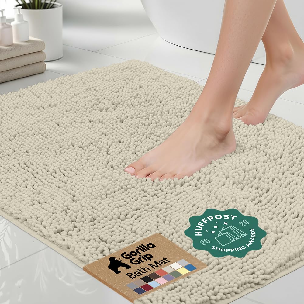GORILLA GRIP Bath Rug Mat for Bathroom, Absorbent Chenille, 24x17 Gray | Soft Thick Quick Dry Microfiber Mats, Rubber Backing, Machine Washable Tub and Shower Floor Rugs, Home Decor Essentials