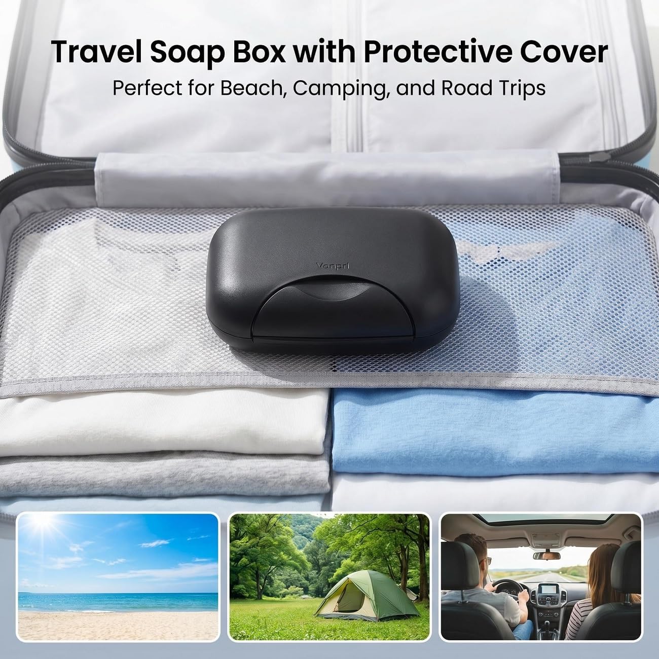 Soap Holder Container, Portable Bar Soap Saver Scrubber Case for Bathroom and Kitchen (Black)