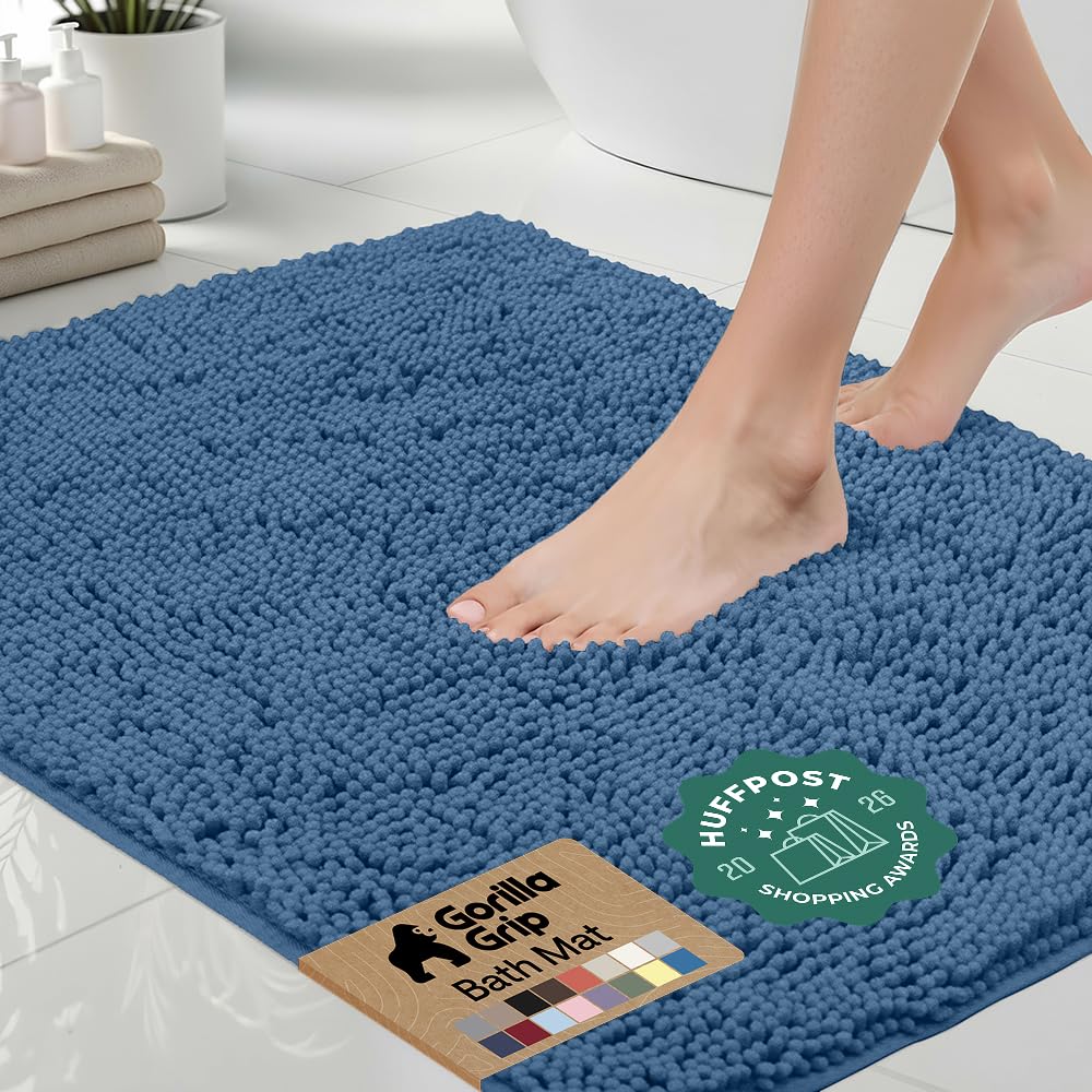 GORILLA GRIP Bath Rug Mat for Bathroom, Absorbent Chenille, 24x17 Gray | Soft Thick Quick Dry Microfiber Mats, Rubber Backing, Machine Washable Tub and Shower Floor Rugs, Home Decor Essentials